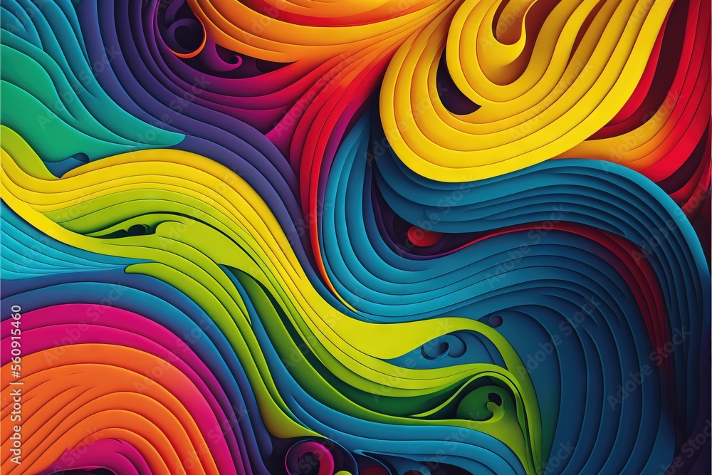 Poster a colorful abstract background with wavy lines and curves of colors that are multicolored and overla