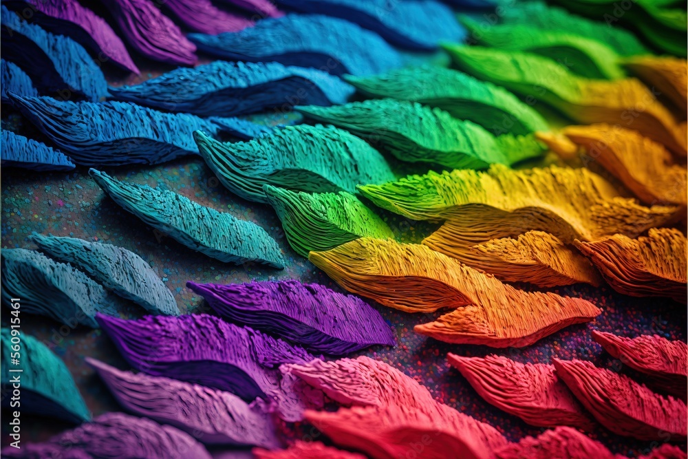 Poster a rainbow of colors is being displayed on a table top with a black background and a black frame with