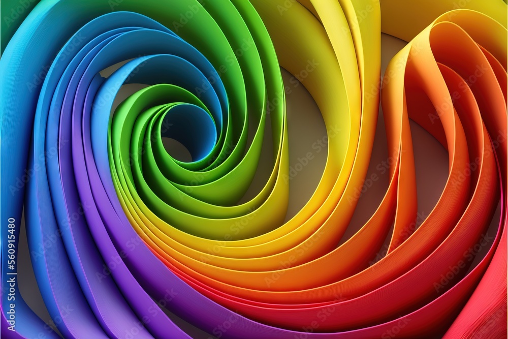 Poster a colorful spiral of paper with a white background and a black border with a red border and a blue b