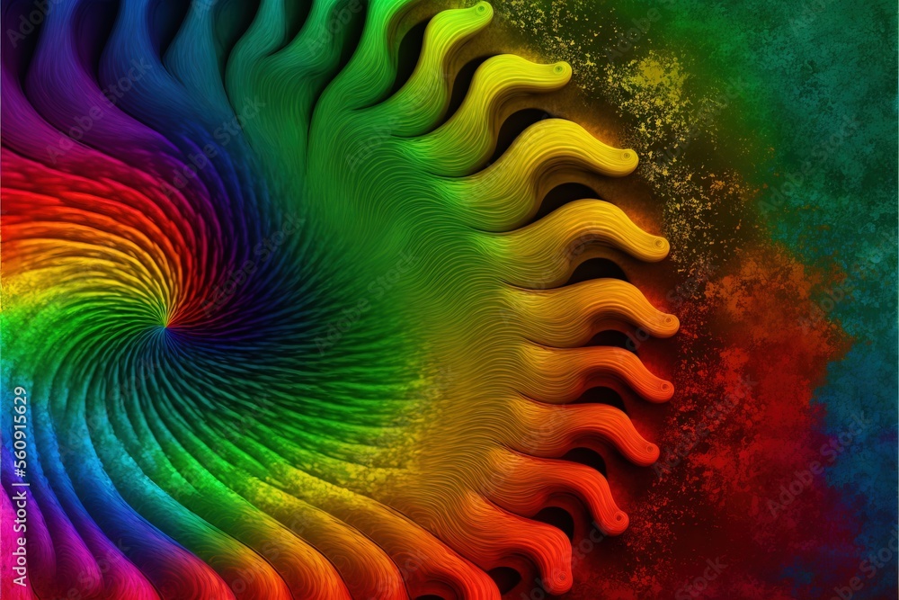 Poster a colorful background with a spiral design in the middle of it, with a black border around the edges