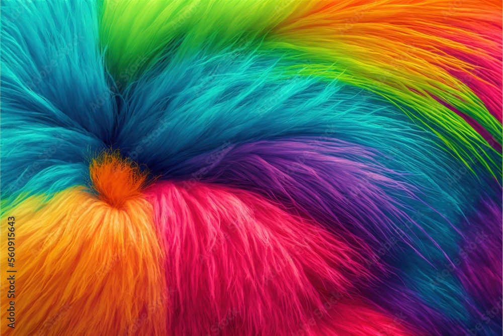 Poster a colorful background with a spiral of feathers in the center of the image is a rainbow - colored sp
