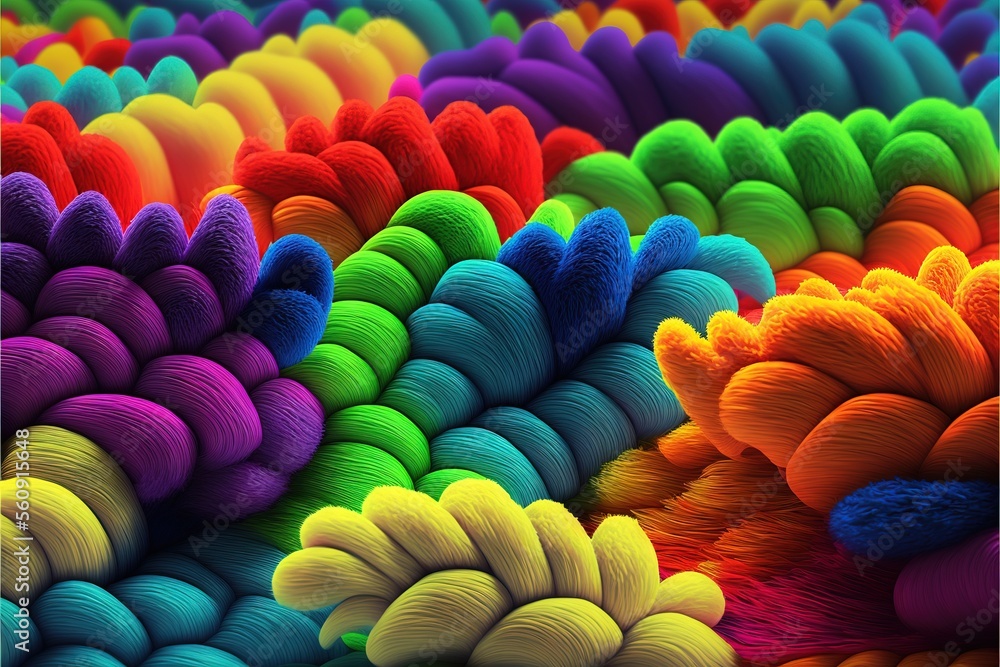 Poster a colorful background of yarn with a multicolored pattern of yarns in the center of the image is a l