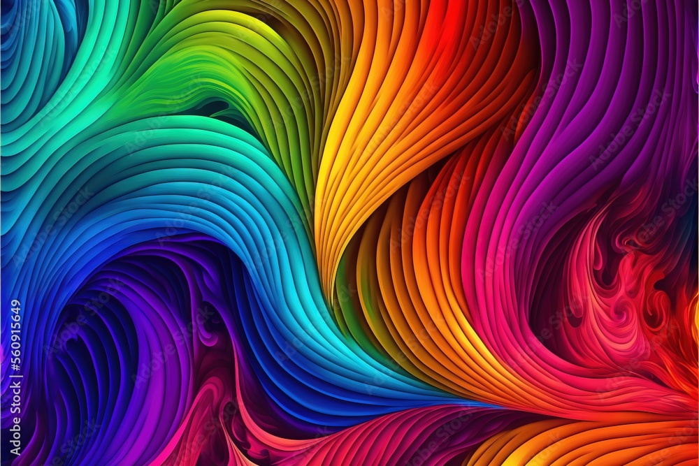 Poster a colorful background with a wavy design in the middle of it, with a rainbow hue and a black frame f
