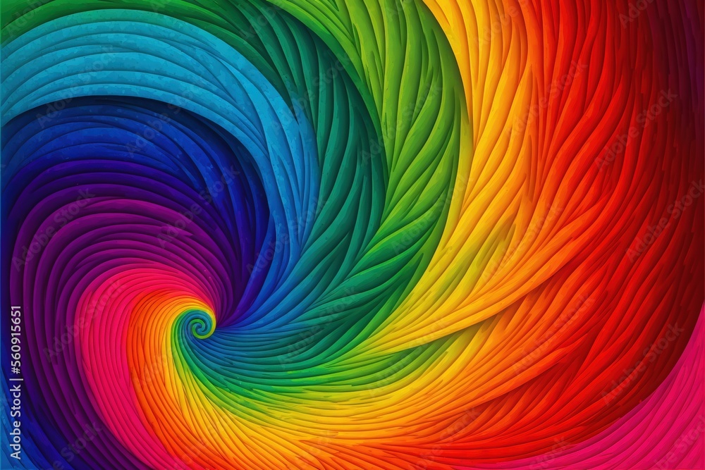 Poster a colorful background with a spiral design in the middle of it, with a rainbow hued background and a