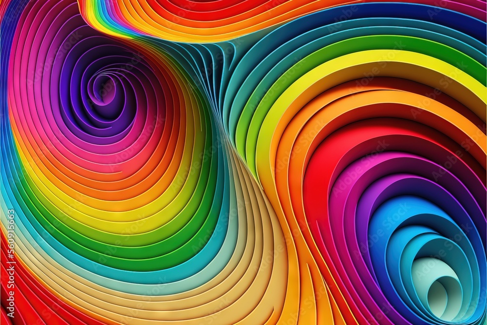 Poster a colorful background with a spiral design in the middle of it, with a white background and a black 
