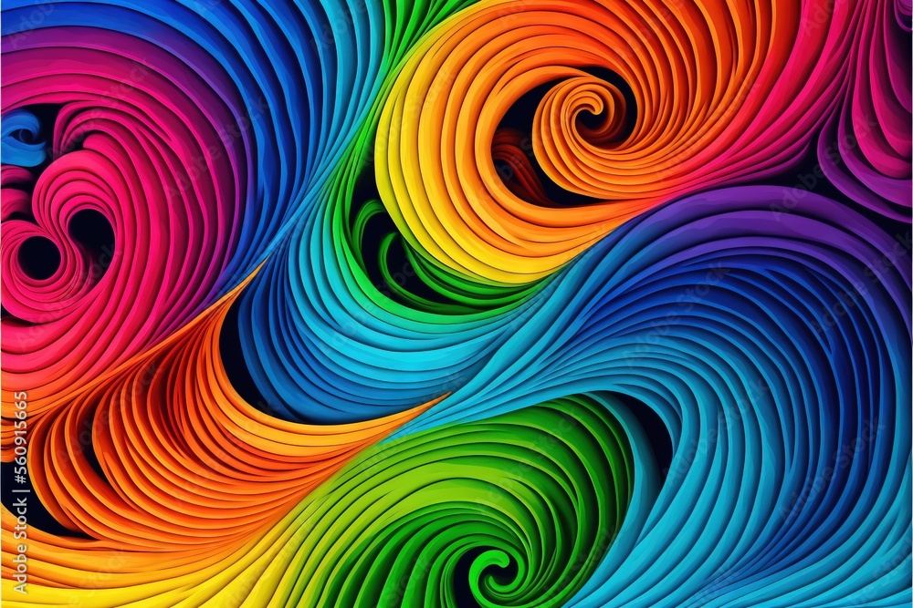 Poster a colorful abstract background with a spiral design in the middle of it, with a black background and