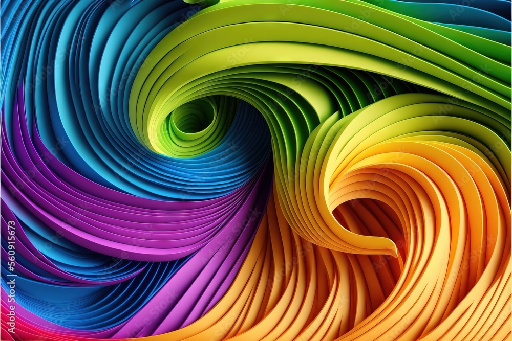 Poster a colorful abstract background with a spiral design in the center of the image is a rainbow colored 