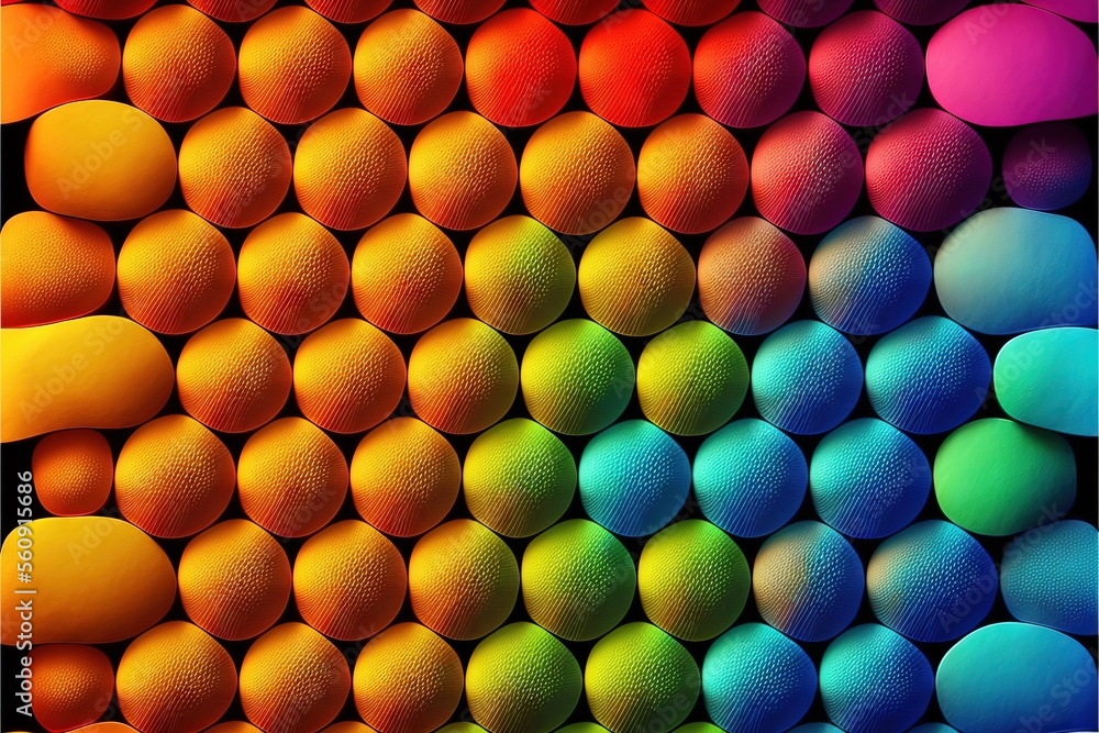 Poster a colorful wall of balls with a rainbow background and a black border around them, with a black bord