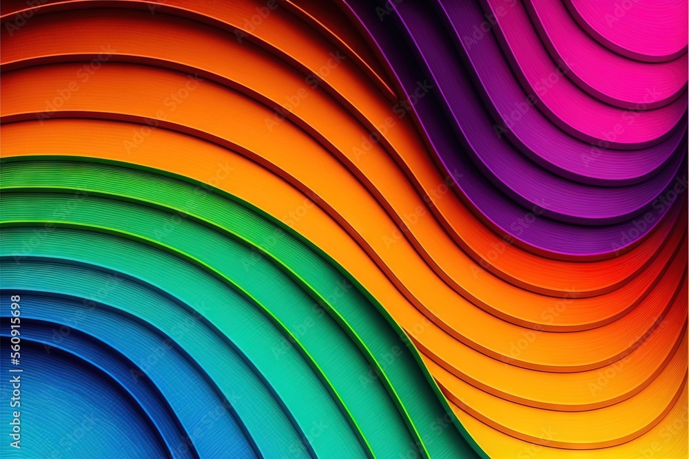 Poster a colorful background with a curved design in the middle of it, with a black border at the bottom of