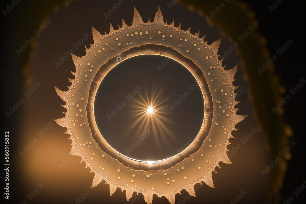 Poster a circular light fixture with a star in the center of it, lit up by a candle light, in a dark room w