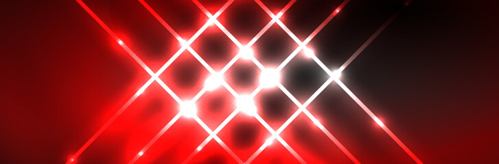 Shiny neon lights, dark abstract background with blurred magic neon light curved lines