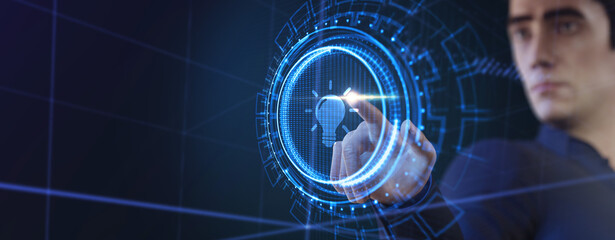 Business, technology, internet and networking concept. Light Bulb innovation Solution.