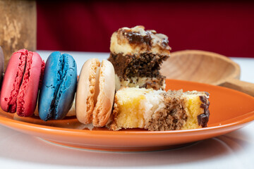 Closeup of Colorful macaroon. High quality photo of French Macaroon cookies 