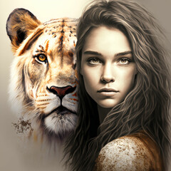 Portrait of a Woman with a Tiger