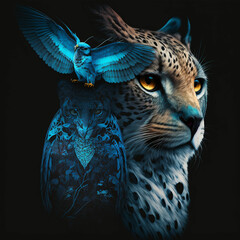 Blue Birds with Leopard