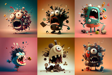 Cute set of characters of chaos created with generative AI technology - obrazy, fototapety, plakaty