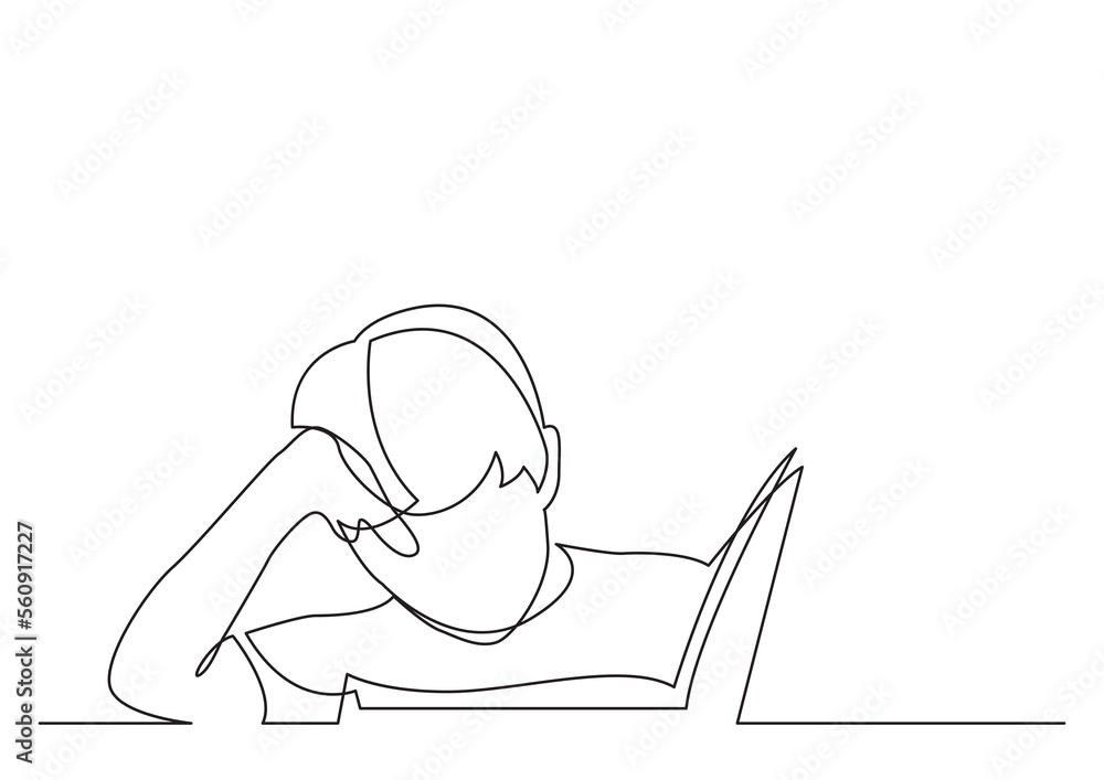 Aufkleber continuous line drawing boy reading book - png image with transparent background
