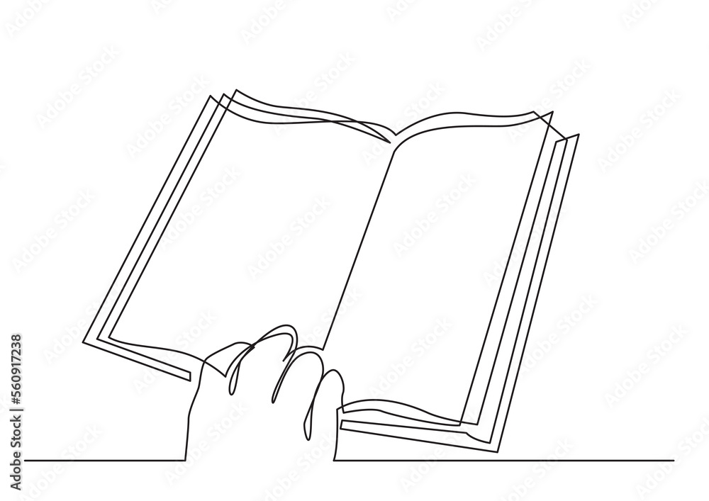 Poster continuous line drawing hand holding book - png image with transparent background