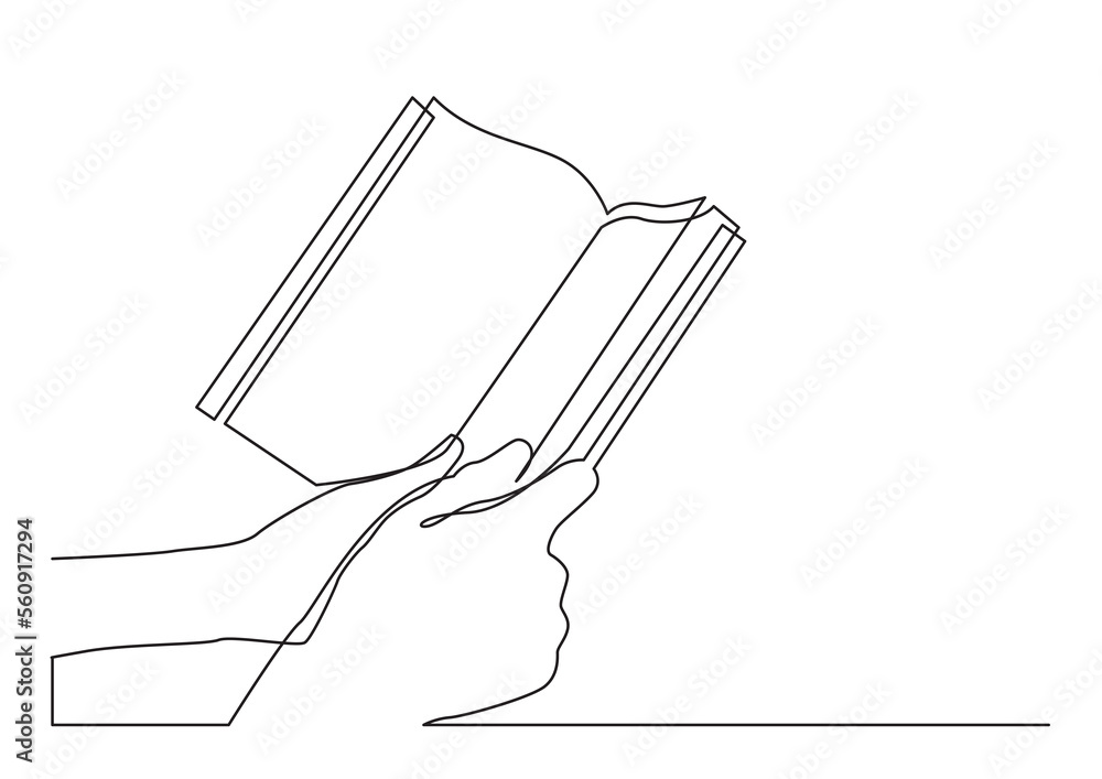 Aufkleber continuous line drawing two hands holding book - png image with transparent background 2