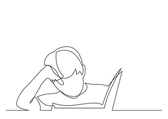 Continuous Line Drawing Boy Reading