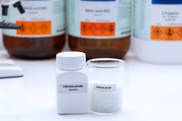 cellulose powder in bottle , chemical in the laboratory and industry