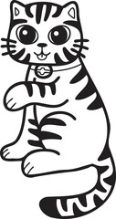 Hand Drawn Maneki Neko or lucky striped cat illustration in doodle style