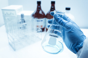 copper sulphate in bottle , chemical in the laboratory and industry