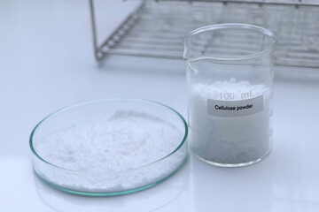 cellulose powder in bottle , chemical in the laboratory and industry