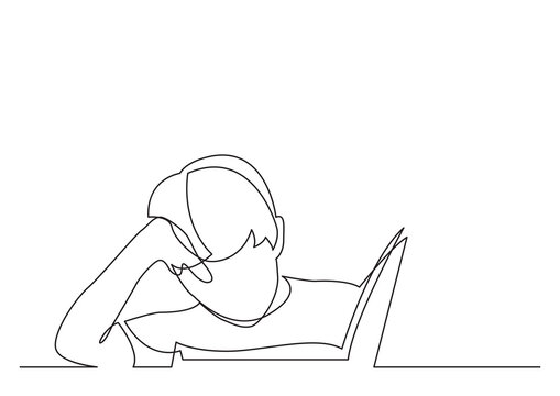 continuous line drawing boy reading book - PNG image with transparent background
