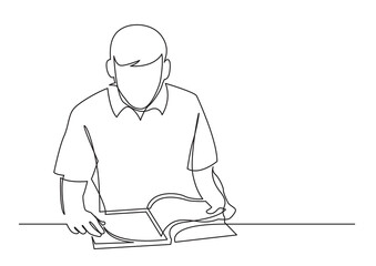 continuous line drawing young man reading book - PNG image with transparent background