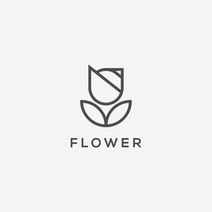 Minimal mountain flower line logo design template