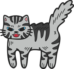 Fototapeta na wymiar Hand Drawn angry striped cat illustration in doodle style