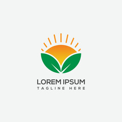 Fototapeta premium Raising sun with leaf logo design