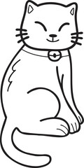Hand Drawn cute cat smile illustration in doodle styl