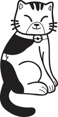 Hand Drawn cute striped cat smile illustration in doodle style