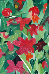 Flowers, leaves and branches. Hand drawn tropical floral watercolor vector illustration for fabric. Vector background for your poster, web and banner.