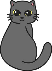Hand Drawn cute cat smile illustration in doodle styl