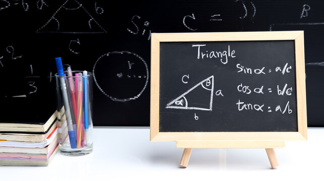 Blackboard with hand written geometry area formulas
