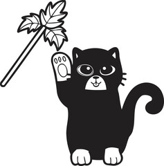 Hand Drawn cat playing with toys illustration in doodle style