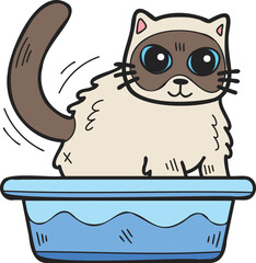Hand Drawn cat with tray illustration in doodle style