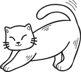 Hand Drawn cat stretching illustration in doodle style