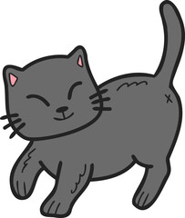 Hand Drawn walking cat illustration in doodle style