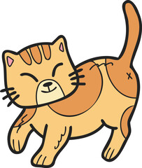 Hand Drawn walking striped cat illustration in doodle style