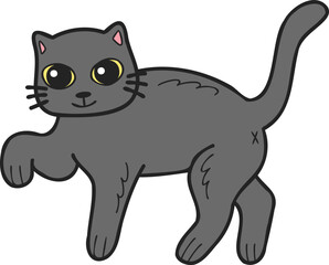 Hand Drawn walking cat illustration in doodle style