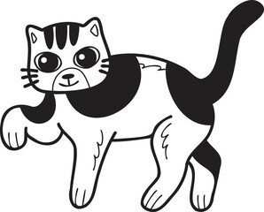 Hand Drawn walking striped cat illustration in doodle style
