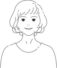 微笑む中年の女性2｜線画・ミディアムヘア