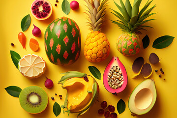 Fototapeta na wymiar Quality Tropical exotic fruits assorted Pineapple for vitamin