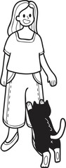 Hand Drawn cat begging owner illustration in doodle style