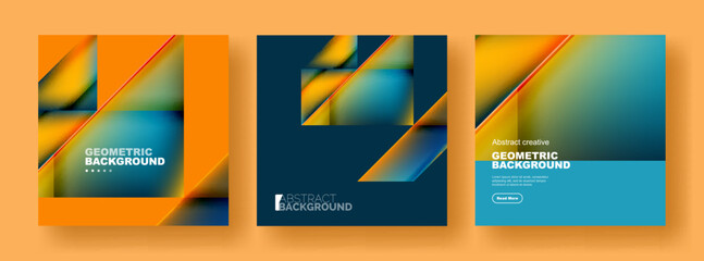 Naklejka premium Set of abstract backgrounds - overlapping triangles with fluid gradients design. Collection of covers, templates, flyers, placards, brochures, banners