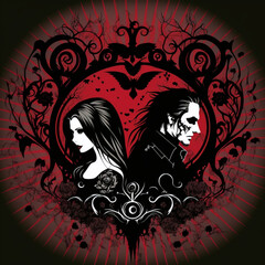 Valentine Themed Gothic Love Couple Vector Design Background - Red Black White - Generative AI